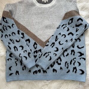 ADORA Gray and Blue Leopard Print Sweater